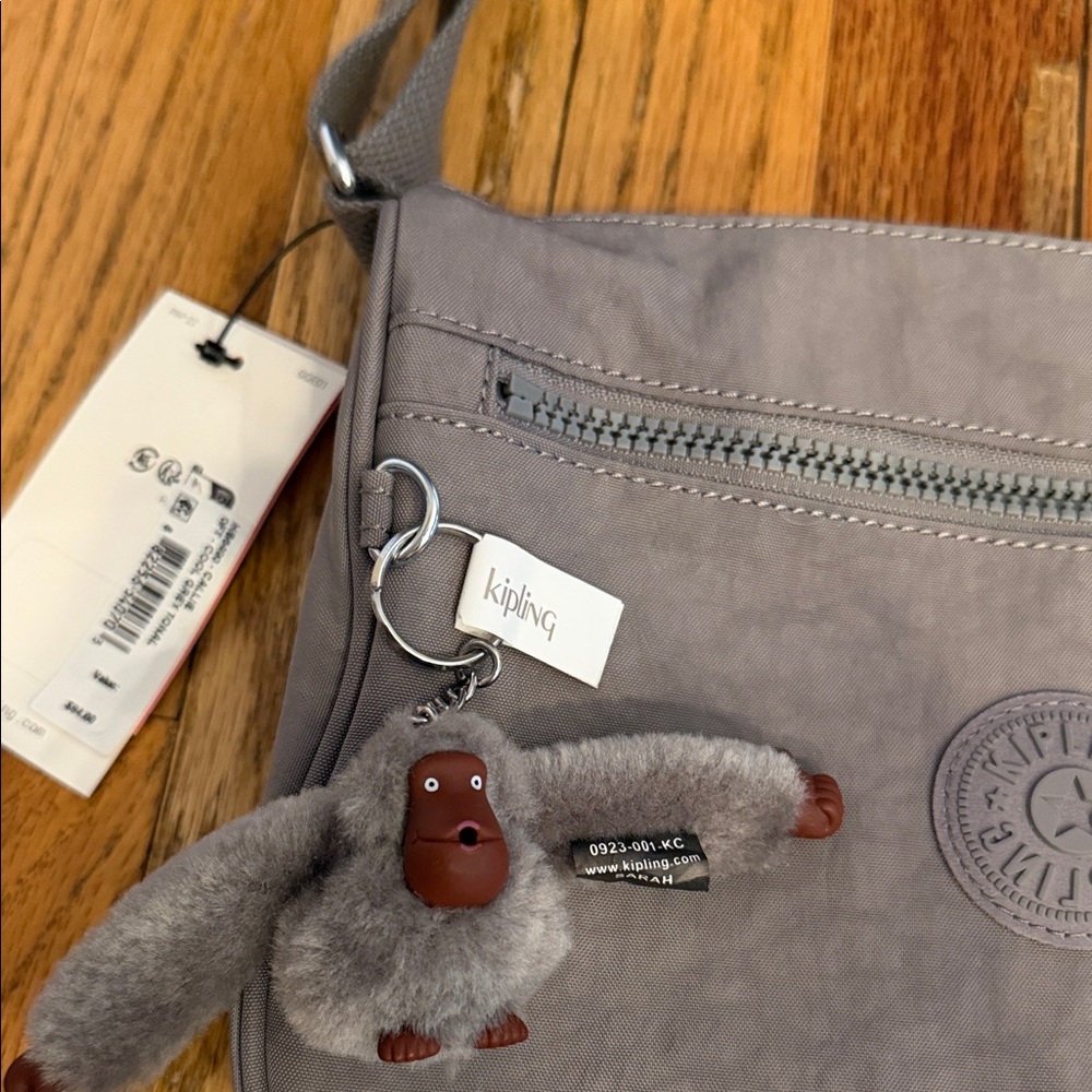 Kipling Gray Crossbody Messenger Bag with Monkey Charm - Picture 3 of 5